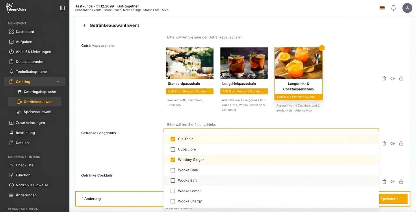 beevent Digitaler Event Manager – Getränkepauschalen und Catering digital wählen
